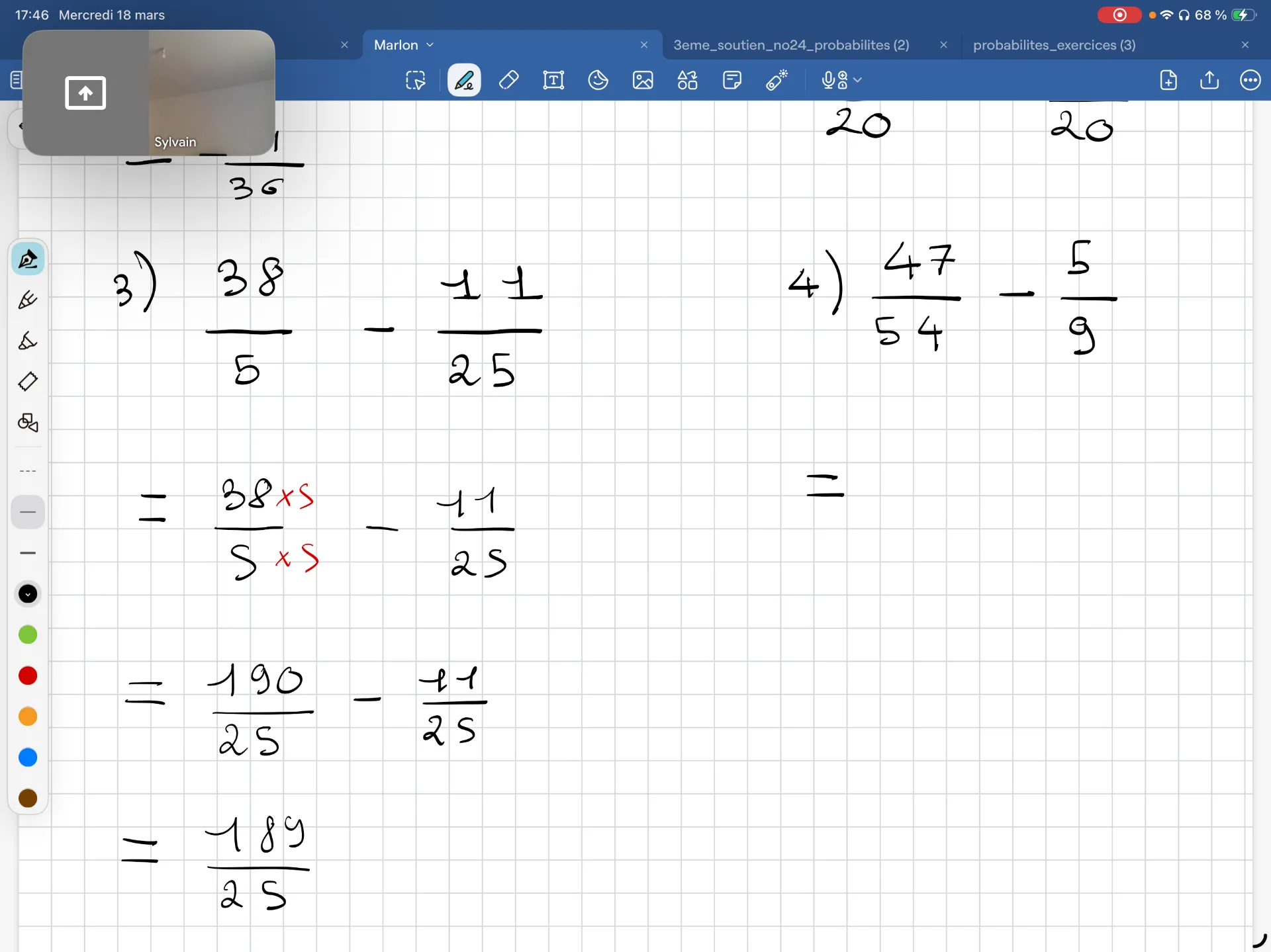 Travail sur les fractions avec correction en temps réel