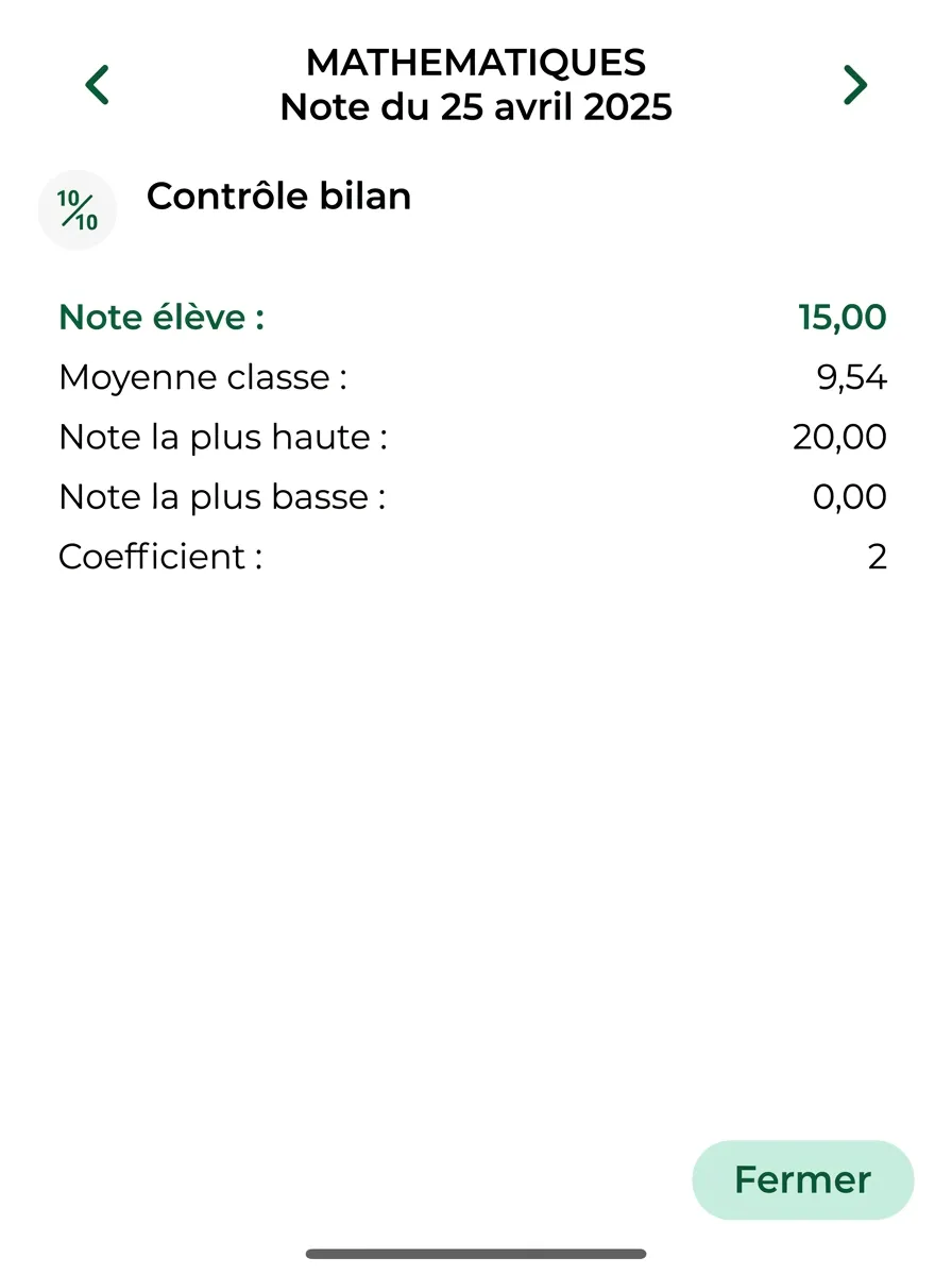 Progression de note d'un élève en spé maths